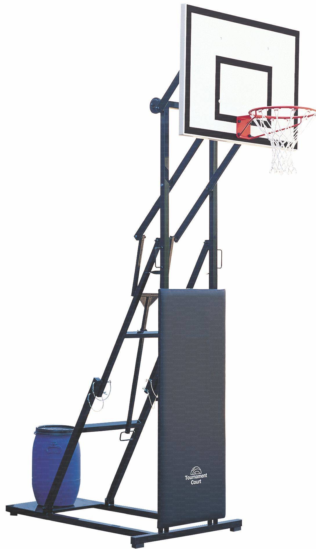 Mezzo impianto basket/minibasket mod. Streetball, pieghevole, altezza canestro regolabile da 210 a 305 cm., tabellone rettangolare 110x90 cm., zavorra non inclusa.