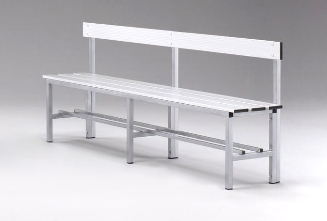 Panca in ALLUMINIO sez. 30x30 mm. doghe in alluminio anodizzato, 2 mt. con seduta e schienale.